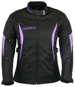 Bangla Damen Motorrad Jacke Motorradjacke Textil mit Protektoren in Ellbogen, Schulter und Rücken schwarz mit Lila XL von Bangla