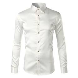 Gold Seidensatin Hemd Herren Mode Herren Slim Fit Langarm Emulation Seide Button Down Dress Shirt Rot White 3XL von Bangqi