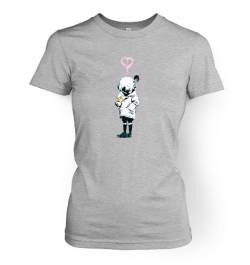 Banksy Damen T-Shirt, Space Girl und Vogel Gr. Large, Grau - Sport Grey von Banksy By Big Mouth