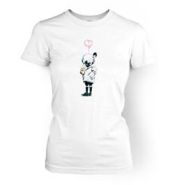 Banksy Damen T-Shirt, Space Girl und Vogel Gr. Medium, weiß von Banksy By Big Mouth