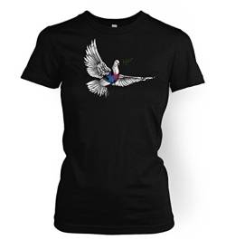 Banksy Damen T-Shirt Armoured Peace Dove Gr. Small, Schwarz von Banksy By Big Mouth