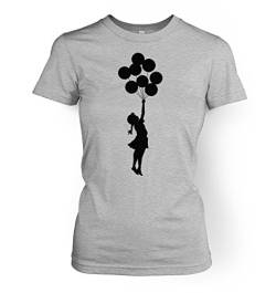 Banksy Damen T-Shirt Palästinian Balloon Girl, Grau - Sport Grey, Medium von Banksy By Big Mouth