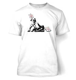 Banksy Herren T-Shirt Peace Vs Love Gr. Small, weiß von Banksy By Big Mouth