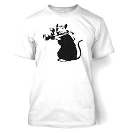 Banksy T-Shirt Ratte mit Kamera, klein Gr. Large, weiß von Banksy By Big Mouth