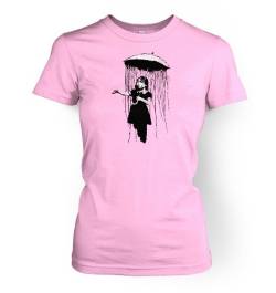 Banksy Umbrella Girl Nola Damen T-Shirt Gr. Large, hellrosa von Banksy By Big Mouth