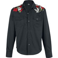 Banned Alternative - Rockabilly Langarmhemd - Skull Rose - S bis 5XL - für Männer - Größe 5XL - schwarz von Banned Alternative