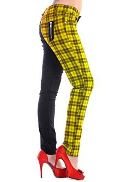 Banned Tartan Karo Emo Punk Geteilte Beine Yellow Enge Hose Für Damen - Gelb (S - 36) von Banned Apparel