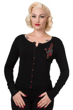 Banned Anker Rosen Retro Vintage Rockabilly 50er Jahre Top Strickjacke - Schwarz (S - DE 34-36) von Banned