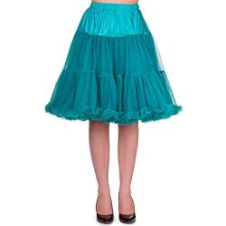 Banned Damen Petticoat Tutu Unterrock Lang - Starlite Rockabilly Swing Underskirt Halbrock Schwarz/Weiß/Rot/Türkis/Rosa (XS/S, Türkis) von Banned