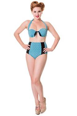 Banned Damen Rockabilly Neckholder Pin Up Bikini Set hohe Taille - Retro Polka Dots Hellblau (S) von Banned
