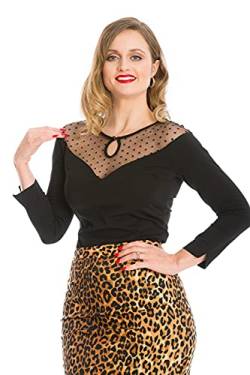 Banned Dancing Days Evita Vintage Retro Tupfen Gittergewebe Schatz Abendbluse - Schwarz (L) von Banned