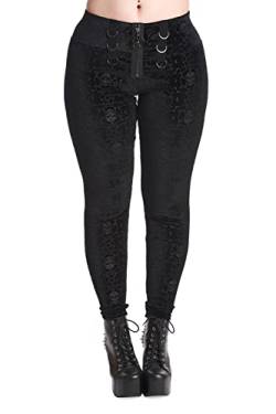 Banned Dream Crusher Leggings Samt Pentagramm Totenkopf Gotisch Punk Alternative, Schwarz, L von Banned