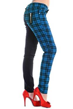 Banned Tartan Karo Emo Punk Geteilte Beine Blau Enge Hose Für Damen - (XL - 42) von Banned