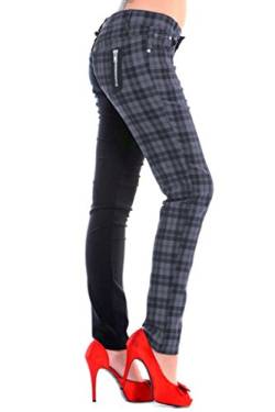 Banned Tartan Karo Emo Punk Geteilte Beine Grau Enge Hose Für Damen (2XL - 44) von Banned