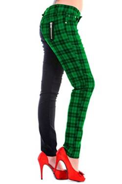 Banned Tartan Karo Emo Punk Geteilte Beine Grün Enge Hose Für Damen - (S - 36) von Banned