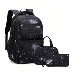 Galaxy Rucksäcke für Jungen Schultaschen Kapazität Elementar Büchertaschen, 3 Stück - Schwarz - Galaxy, 3Pcs Backpack Set, Rucksack Rucksäcke von Bansusu