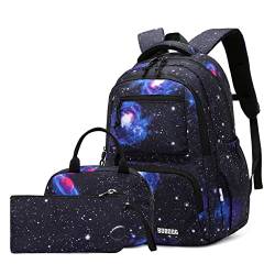 Galaxy Rucksäcke für Jungen Schultaschen Kapazität Elementary Bookbags, 3 Stück, Dunkelblau, 3Pcs Backpack Set von Bansusu