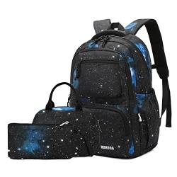 Galaxy Rucksäcke für Jungen Schultaschen Kapazität Elementary Bookbags, 3 Stück, schwarz, blau, 3Pcs Backpack Set von Bansusu