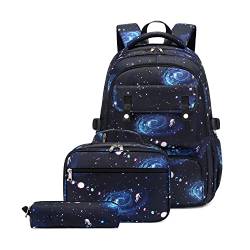 Schulrucksack für Jungen, Galaxy-Print, Grundschule, Büchertasche, 3 Stücke-A1-Galaxy 01, 3Pcs Backpack Set, Rucksack, Reisen von Bansusu