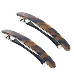 Baoblaze 2pcs Damen Haarspange, Französische Haarclips, Vintage Haarschmuck Barrette, Automatische Tortoise Shell Haarspangen für Damen Mädchen Feines Haar und Mitteldickes Haar, Leoparden Braun von Baoblaze