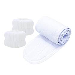 Baoblaze 3x SPA-Stirnband-Gesichtswasch-Stirnband und -Armband-Set SPA-Badetuchband zum Duschen, Weiß von Baoblaze