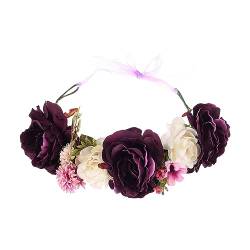 Baoblaze Blumenkronen-Stirnband, Braut-Blumengirlande-Haarband, Festival-Rosenblumen-Haarkranz-Kopfschmuck, Blumenkrone für Frauen, Violett von Baoblaze