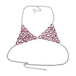 Baoblaze Damen-Körperkette, Kostümzubehör, verstellbare Größe, modische Neckholder-Brustkette, BH-Kette, Oberteil für Musik, Festival, Streetwear, ROSA von Baoblaze