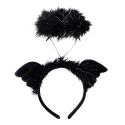 Baoblaze Engelsflügel-Stirnband, Haarband, schön mit LED-Dekoration, Cosplay-Kopfbedeckung, Feder-Stirnband für Requisiten, Frauen, Cosplay-Leistung, Schwarz von Baoblaze