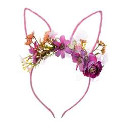 Baoblaze Haarband mit Osterhasenohren, Haarschmuck, Blumen-Haarband, schöne Haarreifen-Kopfbedeckung für Ostern, Partygeschenke, Pink Lila von Baoblaze
