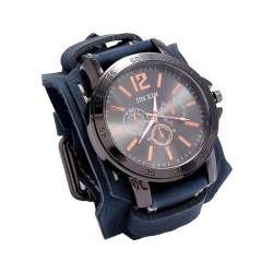 Baoblaze Herren-Armbanduhr, Punk-Uhr, modisch, rundes Zifferblatt, Lederarmbanduhr, Herren-Armbanduhr für Hochzeiten, Partys, Vatertag, Blau von Baoblaze