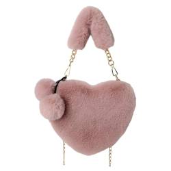 Baoblaze Herzförmige Handtasche, pelzige Geldbörse, Geldbörse, Valentinstagsgeschenk, stilvoll, mit Kettenriemen für Damen, leichte Plüsch-Geldbörse, Rosa von Baoblaze