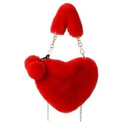 Baoblaze Herzförmige Handtasche, pelzige Geldbörse, Geldbörse, Valentinstagsgeschenk, stilvoll, mit Kettenriemen für Damen, leichte Plüsch-Geldbörse, Rot von Baoblaze