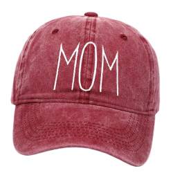 Baoblaze Mama Bestickte Baseballmütze, Baseballmütze für Mutter, Mom Embroidered Baseball Hat Verstellbar, Damen Baseballkappe Distressed, Mama Hut für Angeln, Strand, Muttertagsgeschenk, Burgund von Baoblaze