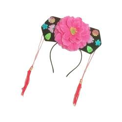 Baoblaze Qing-Stirnband mit Quaste, Prinzessinnen-Kopfbedeckung, Blumen-Haarband, chinesischer Haarreifen für Festival-Bühnenauftritte, Rose Rot von Baoblaze