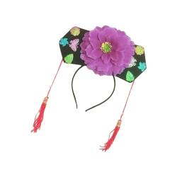 Baoblaze Qing-Stirnband mit Quaste, Prinzessinnen-Kopfbedeckung, Blumen-Haarband, chinesischer Haarreifen für Festival-Bühnenauftritte, lila von Baoblaze