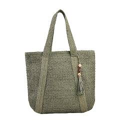 Baoblaze Strandtasche Damen Groß Stroh, Korbtasche Geflochten mit Reißverschluss, Sommer Gewebte Handtasche,Gewebte Umhängetaschen, Eimer Korbtasche für Outdoor Reise Arbeit Einkaufen Party, GRÜN von Baoblaze