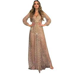 Baodan Kleid Damen Boho Kleid Damen sexy Kleid Damen Mode Frauen Sommer Ausschnitt Sexy V-Ausschnitt Backless Hot Gold Dress von Baodan