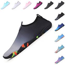 Baofular Badeschuhe Damen Herren Wasserschuhe Schwimmschuhe Sommer Strandschuhe Schnell Trocknend Aquaschuhe Surfschuhe für Meer Schwarz Grau 36 EU von Baofular