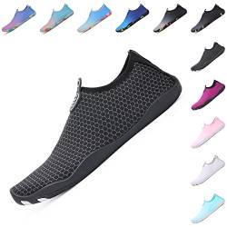 Baofular Badeschuhe Damen Herren Wasserschuhe Schwimmschuhe Sommer Strandschuhe Schnell Trocknend Aquaschuhe Surfschuhe für Meer Schwarz Silber 39 EU von Baofular