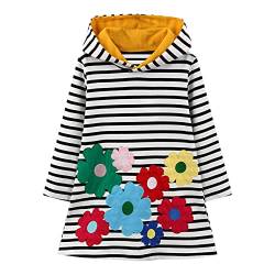 Baogaier Kleid Baumwolle Langarm Baby Mädchen Kapuzenpullover Streifen Blumen Pulloverkleid Kapuze Pullover Kleider Hoodie Sweatshirt Hoodiekleider Kapuzenkleid Tops Frühling Herbst Kinder 2-3 Jahre von Baogaier