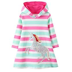 Baogaier Kleid Kapuze Baby Mädchen Einhorn Pailletten Kapuzenpullover Baumwolle Langarm Pulloverkleid Pullover Kleider Hoodie Sweatshirt Hoodiekleider Kapuzenkleid Tops Frühling Herbst Kind 2-3 Jahre von Baogaier