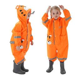 Baogaier Regenmantel Kapuze Baby Unisex Atmungsaktiv Wasserdicht Leicht Regenanzug Einteilig Outdoor Regenponcho Transparenter Hutkrempe Orange Tiger Zoo Overall Regen Regenjacken Kinder 1-2 Jahre - S von Baogaier