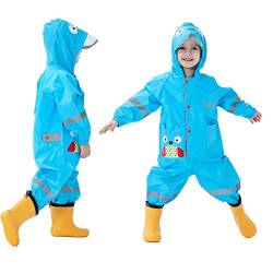 Baogaier Regenmantel Kapuze Kinder Mädchen Jungen Atmungsaktiv Wasserdicht Leicht Regenanzug Einteilig Outdoor Regenponcho mit Transparenter Hutkrempe Blau Eule Zoo Overall Regen Regenjacken 4-6 Jahre von Baogaier