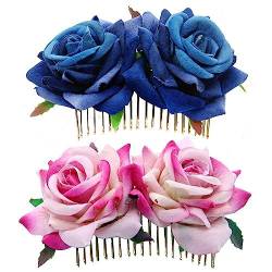 Flanell Rose Hair Seitenkämme Chic Double Blumen Haare Gabel Kamm Haarnadel Blumenschmuck Haare Für Frauen Mädchen von Baokuan
