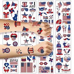 Viertes Juli Temporäres Tattoo, Independence Day Tattoos American Flag Red White Blue Design Tattoos Für Labor Day Memorial Day Party Supplies von Baokuan