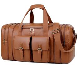 BAOSHA Faux Leder Reisetasche groß Weekender Tasche Sporttasche Handgepäck mit Schuhfach für Herren und Damen HB-23 (Braun) von Baosha