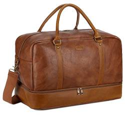 BAOSHA Groß Leder Reisetasche Handgepäck Travel Duffel Carry On Bag Weekender Tasche mit Schuhfach für Männer & Herren HB-38 (Braun) von Baosha