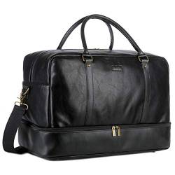 BAOSHA Groß Leder Reisetasche Handgepäck Travel Duffel Carry On Bag Weekender Tasche mit Schuhfach für Männer & Herren HB-38 (Schwarz) von Baosha