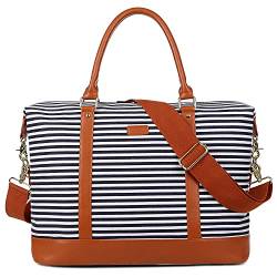 BAOSHA HB-28 Damen Canvas Carry-on Reisetasche Frauen Weekender Handgepäck Segeltuch Travel Duffel Wochenende über Nacht Tragetasche (Blaue Streifen) von Baosha