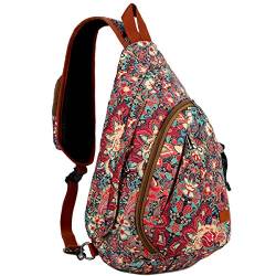 Baosha Sling Rucksack Tasche Crossbody Brusttasche Schultertasche Reise Wandern Daypack für Frauen XB-04 (Blumendrucke HS) von Baosha